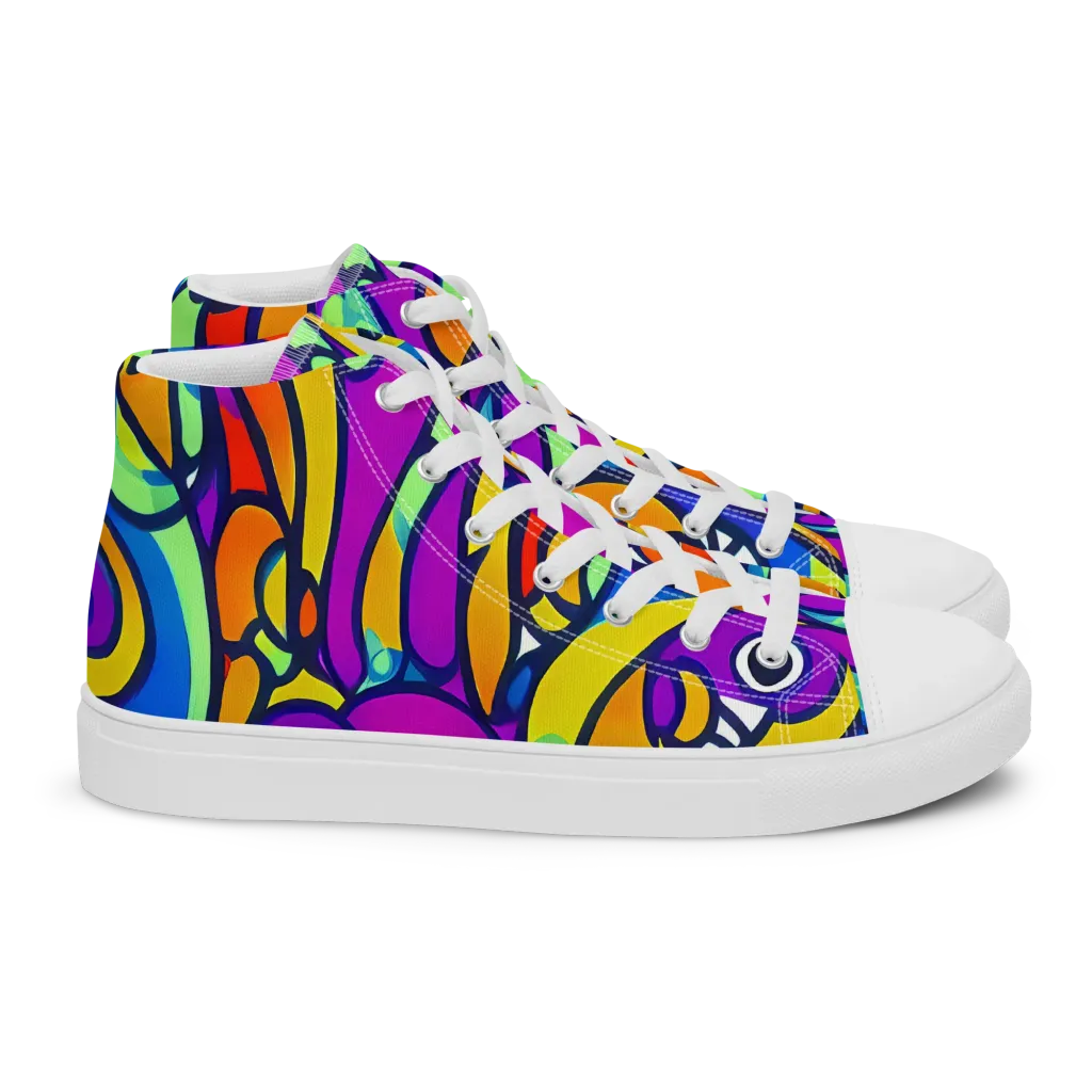 Kaleido Fish on Women's High Top Canvas Shoes — Right