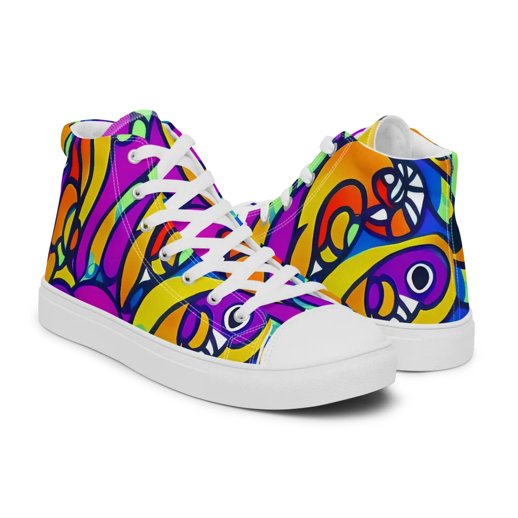 Kaleido Fish on Women's High Top Canvas Shoes — Right