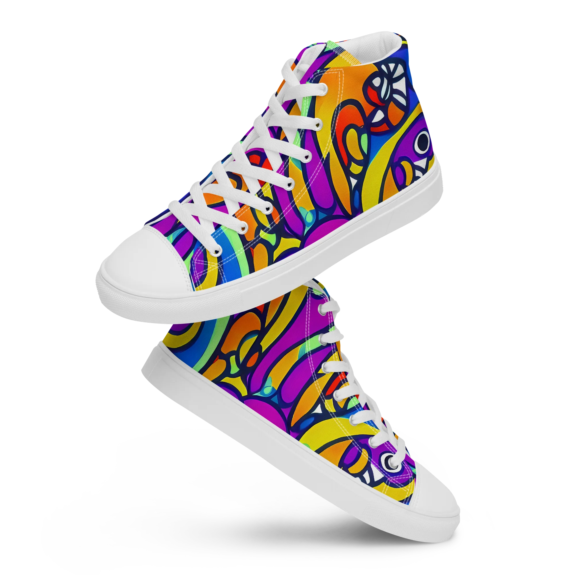 Kaleido Fish on Women's High Top Canvas Shoes — Front