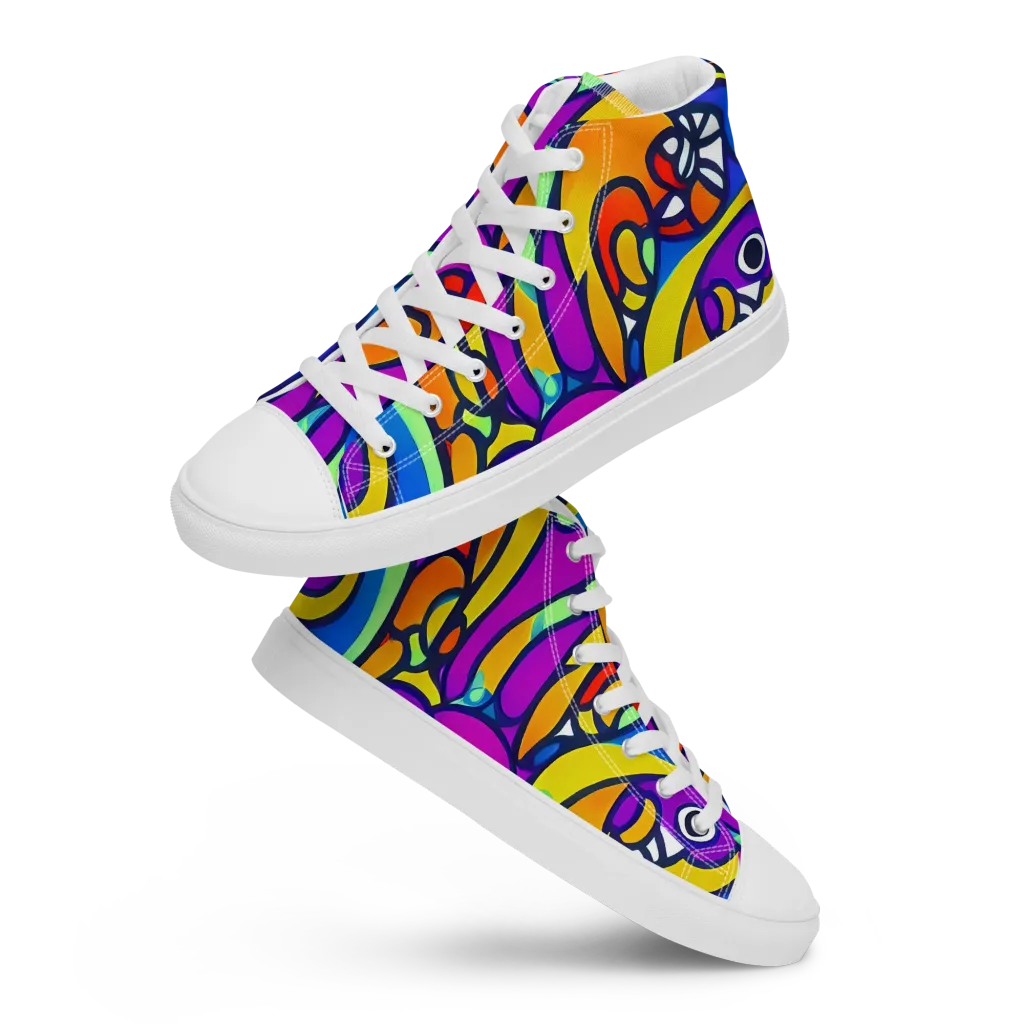 Kaleido Fish on Women's High Top Canvas Shoes — Front