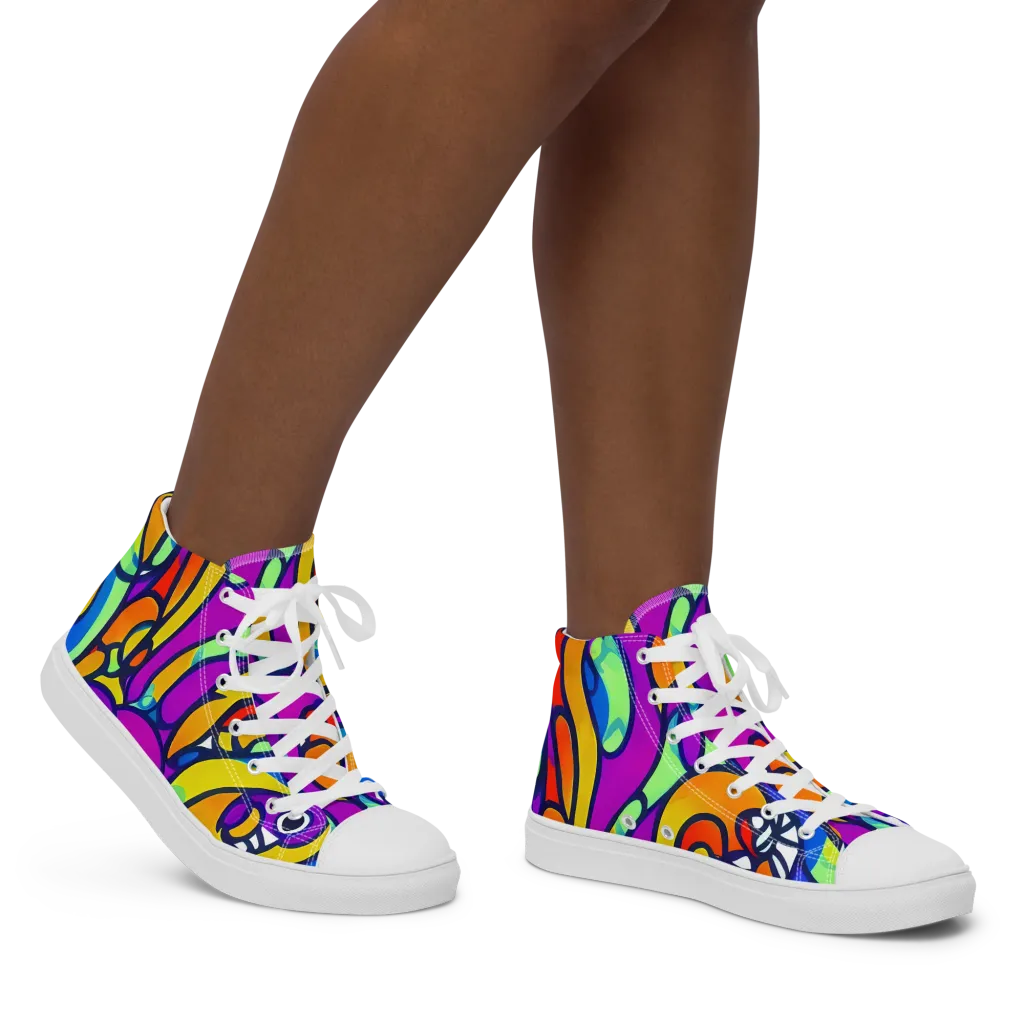 Kaleido Fish on Women's High Top Canvas Shoes — Right