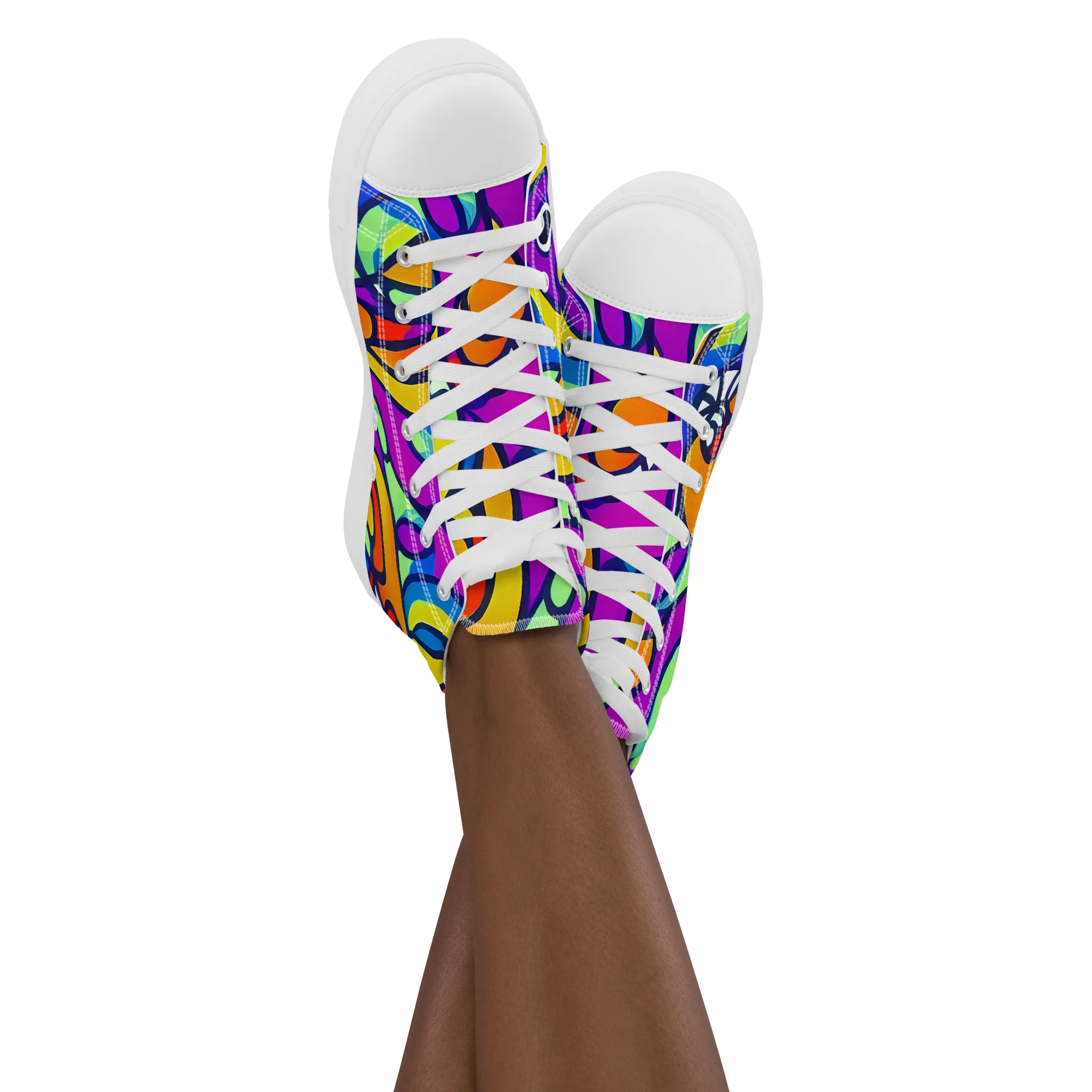 Kaleido Fish on Women's High Top Canvas Shoes — Front