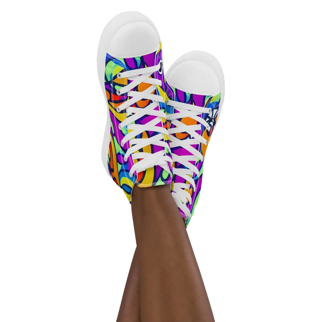 Kaleido Fish on Women's High Top Canvas Shoes — Front