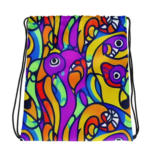 Kaleido Fish on a Drawstring Bag
