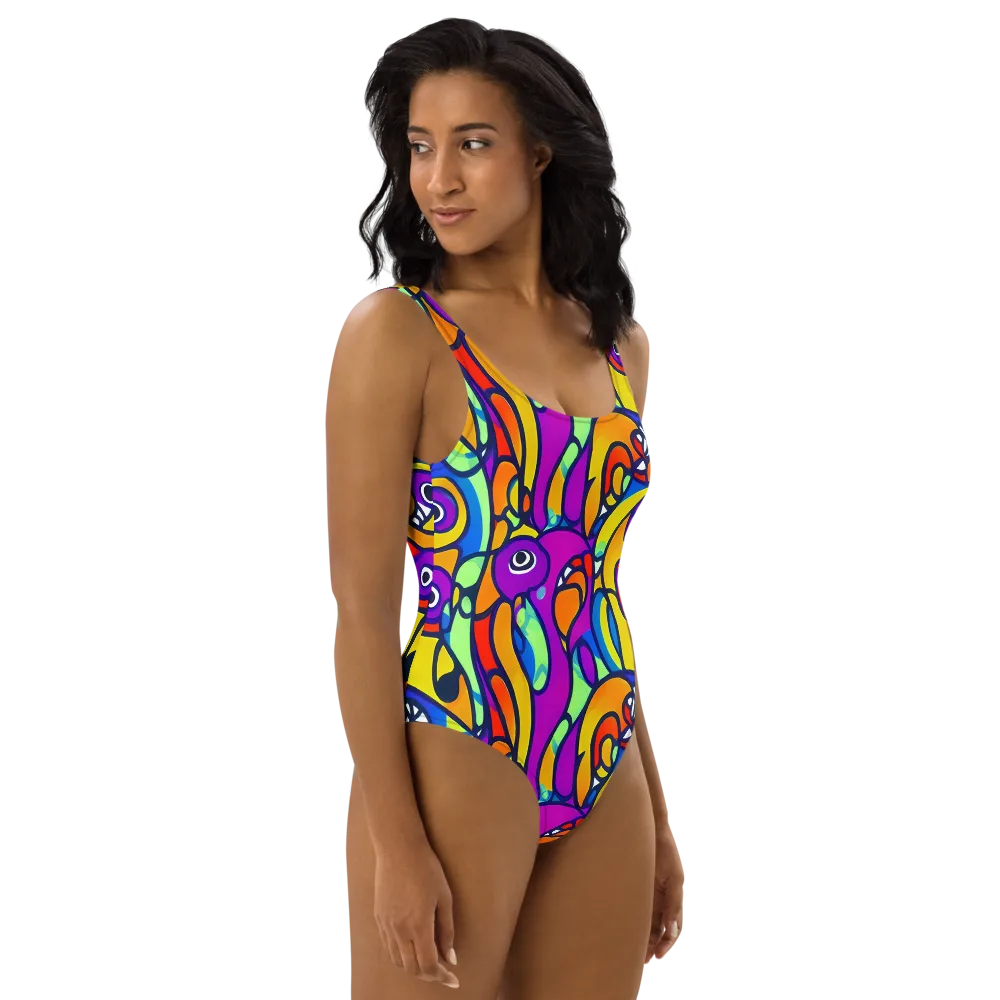 Kaleido Fish on One-Piece Swimsuit — Right