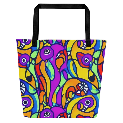 Kaleido Fish on a Large Tote Bag W/ Pocket