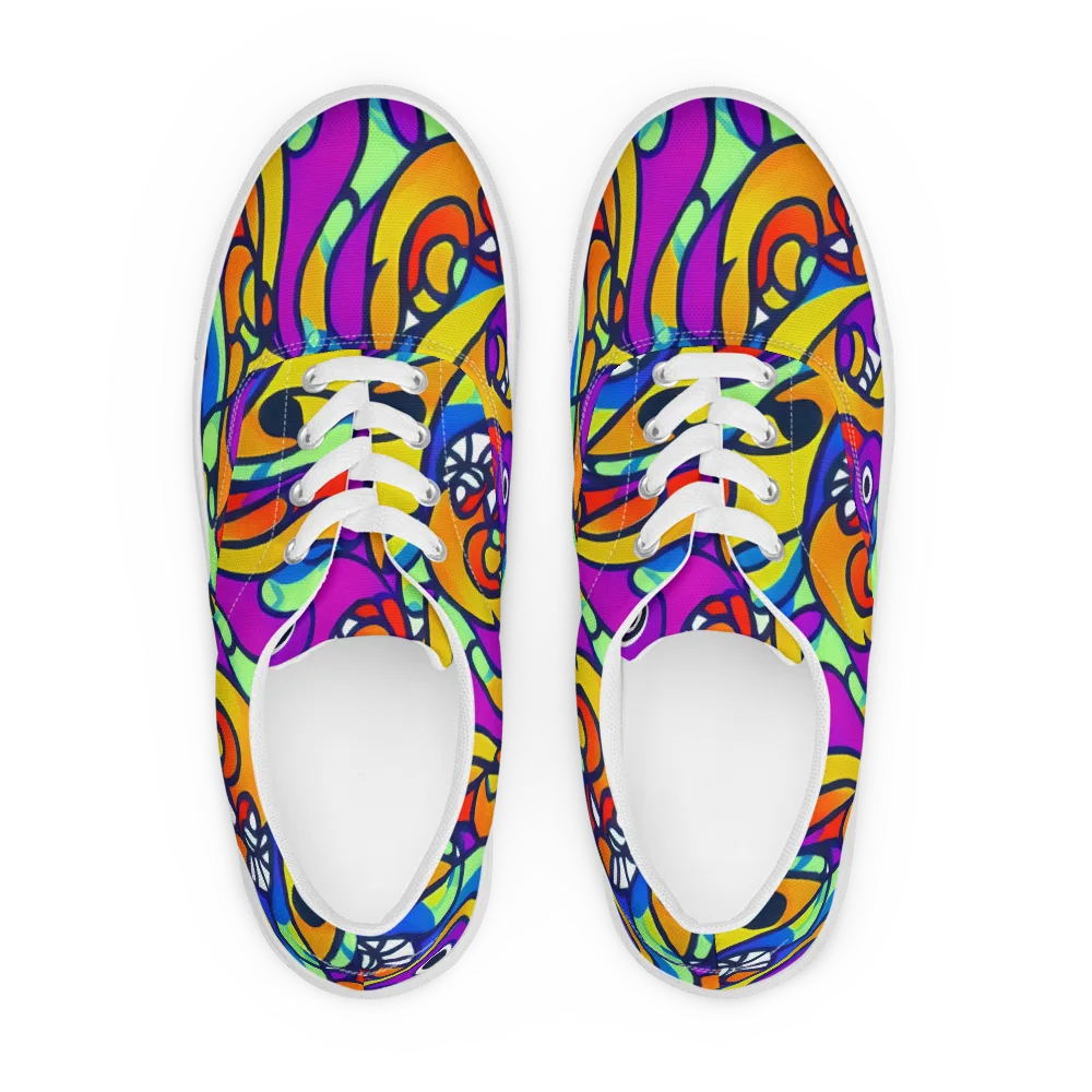 Kaleido Fish on Men's Lace-Up Canvas Shoes — Front