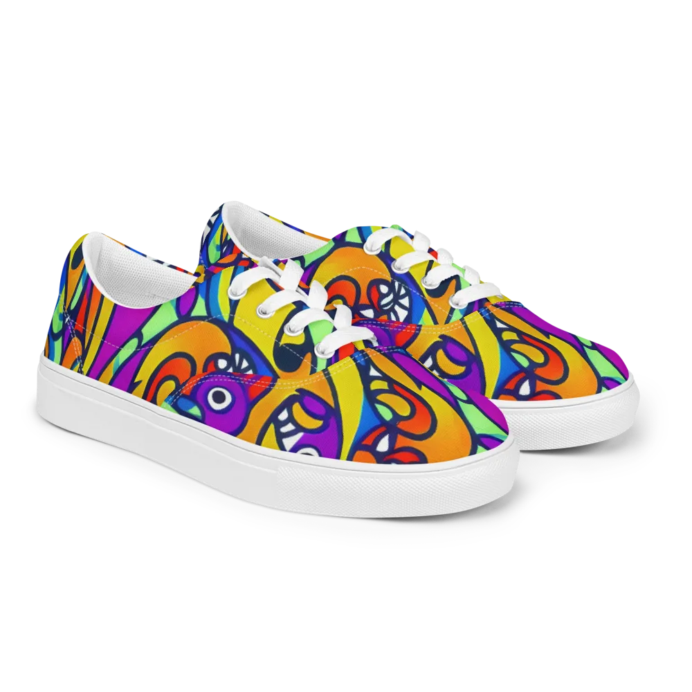 Kaleido Fish on Men's Lace-Up Canvas Shoes — Right Front