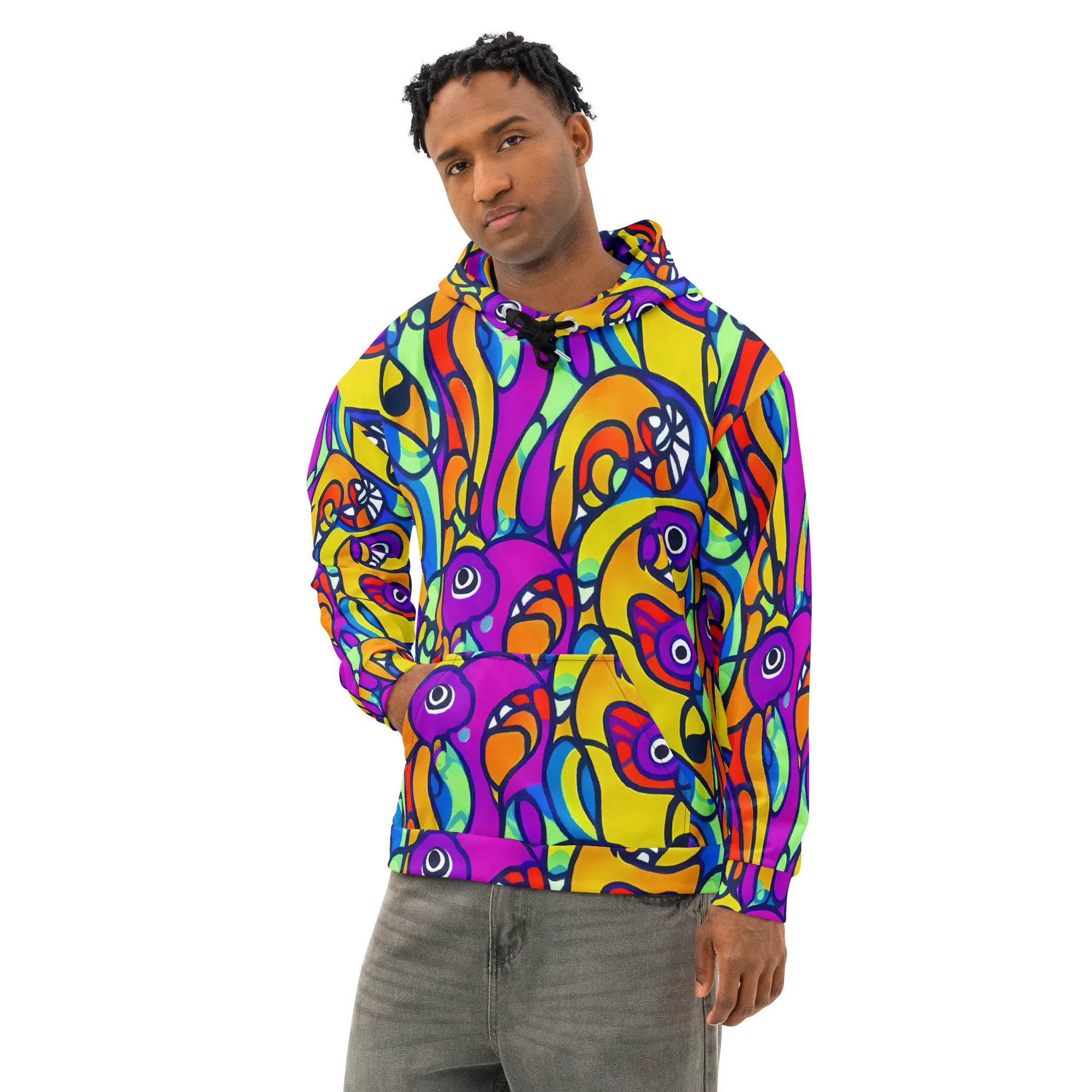 Kaleido Fish on Cotton Hoodie — Left Front