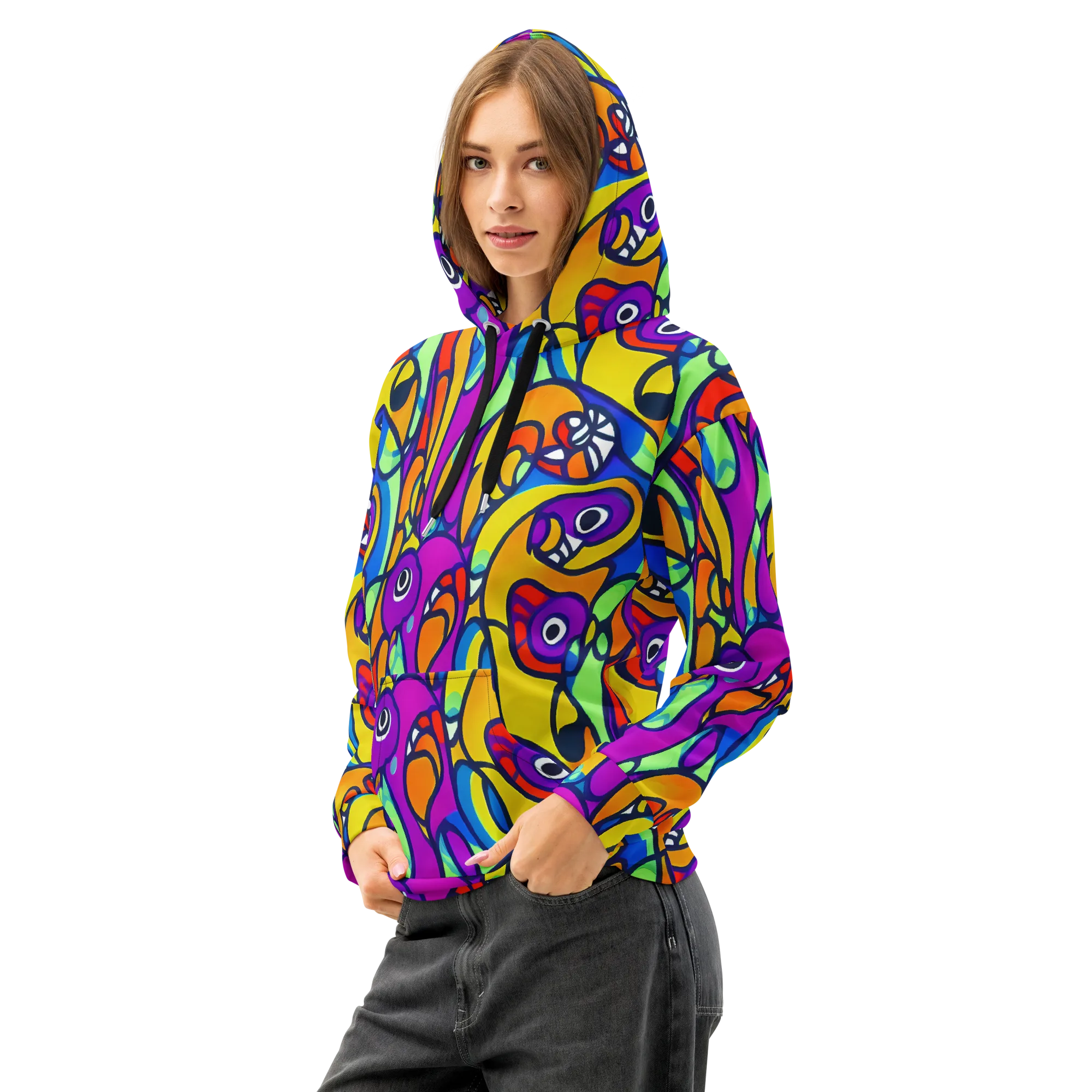 Kaleido Fish on Cotton Hoodie — Left Front