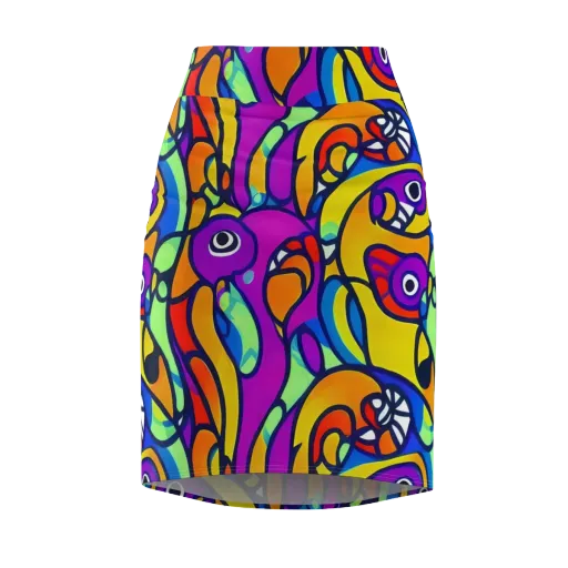 Kaleido Fish on a Pencil Skirt