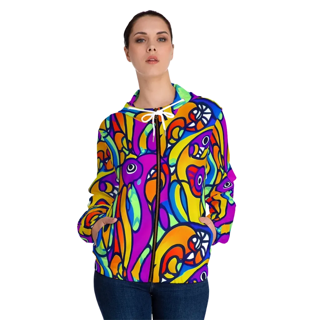 Kaleido Fish on Women's Full-Zip Hoodie — Front On Person