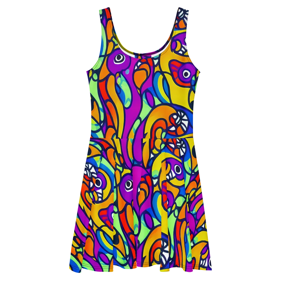 Kaleido Fish on Skater Dress — Front