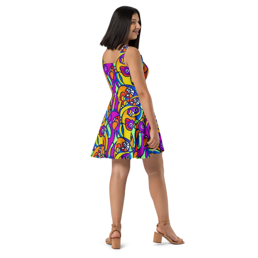 Kaleido Fish on Skater Dress — Right