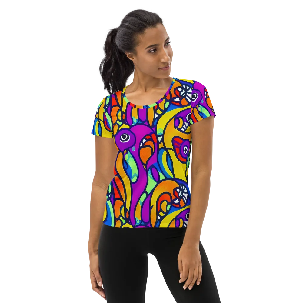 Kaleido Fish on Women's Athletic T-Shirt — Front