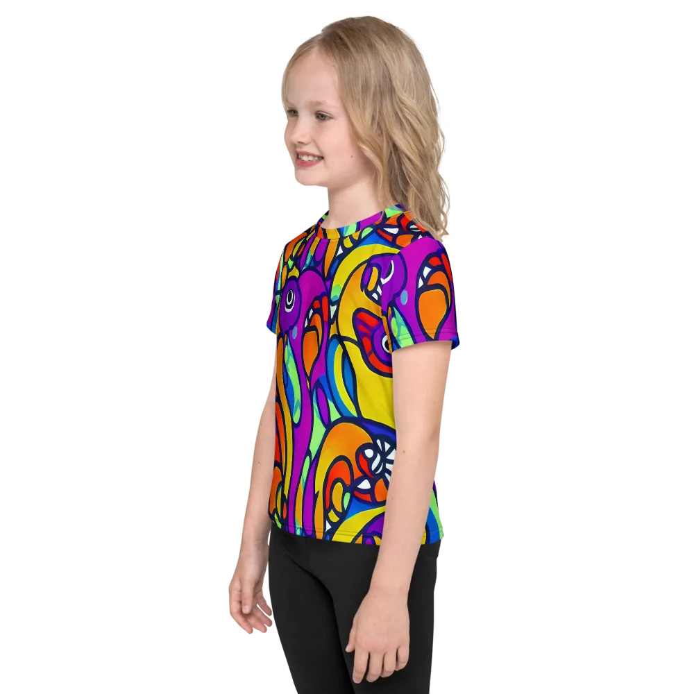 Kaleido Fish on Kids Crew Neck T-Shirt — Left
