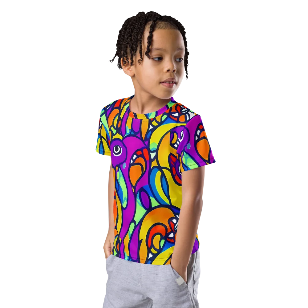 Kaleido Fish on Kids Crew Neck T-Shirt — Left Front