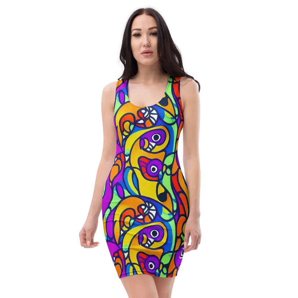 Kaleido Fish on Bodycon Dress — Front