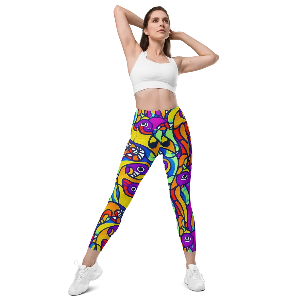 Kaleido Fish on Leggings with Pockets — Front