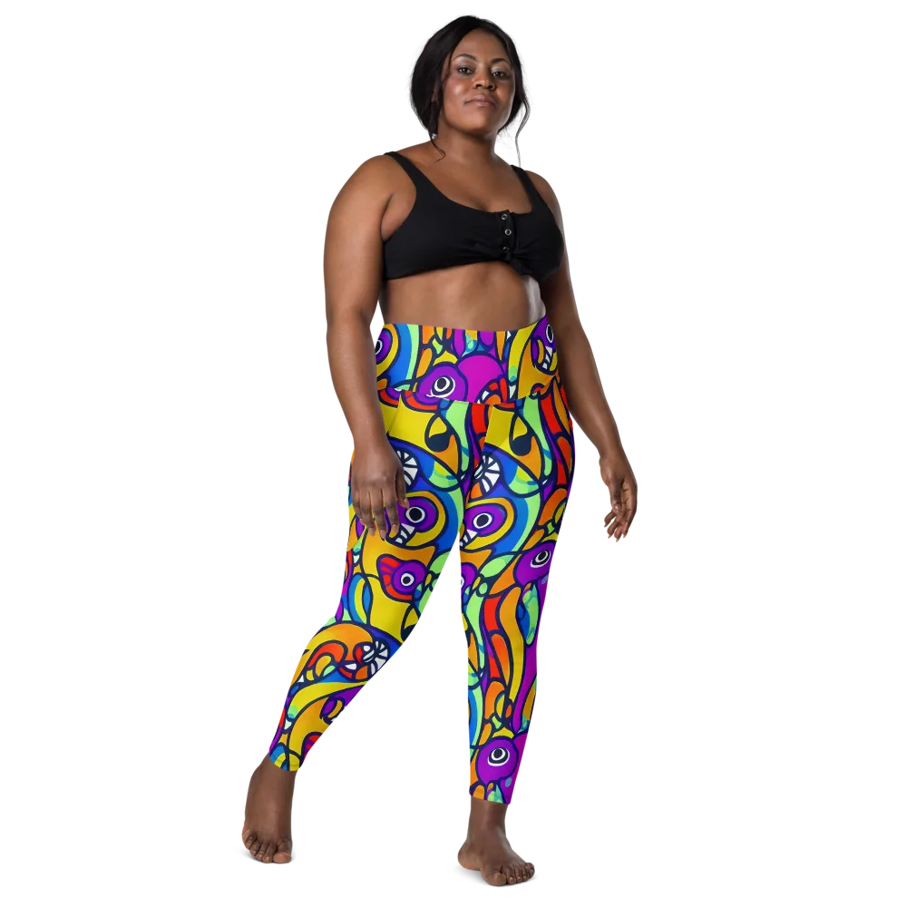 Kaleido Fish on Leggings with Pockets — Front