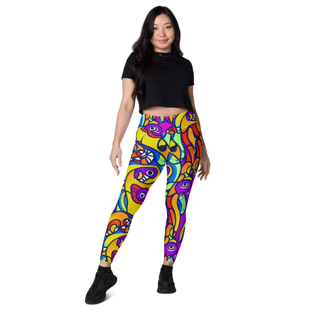 Kaleido Fish on Leggings with Pockets — Front