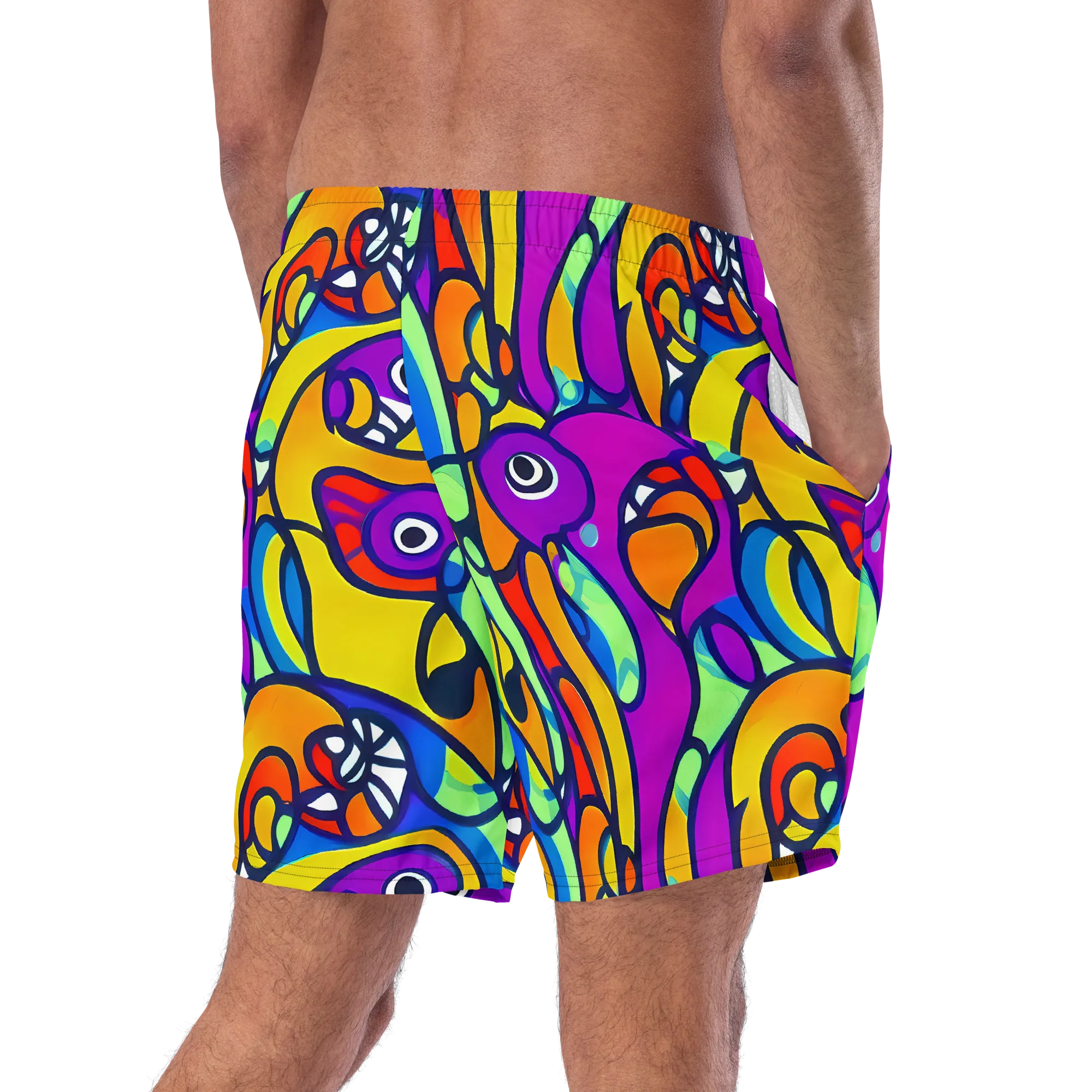 Kaleido Fish on Swim Trunks — Right Back
