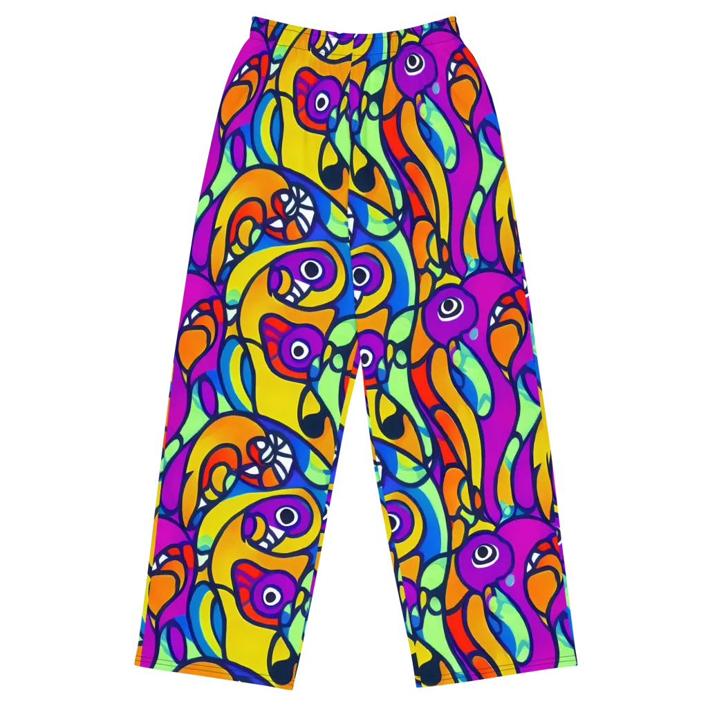 Kaleido Fish on Wide-Leg Pants — Front