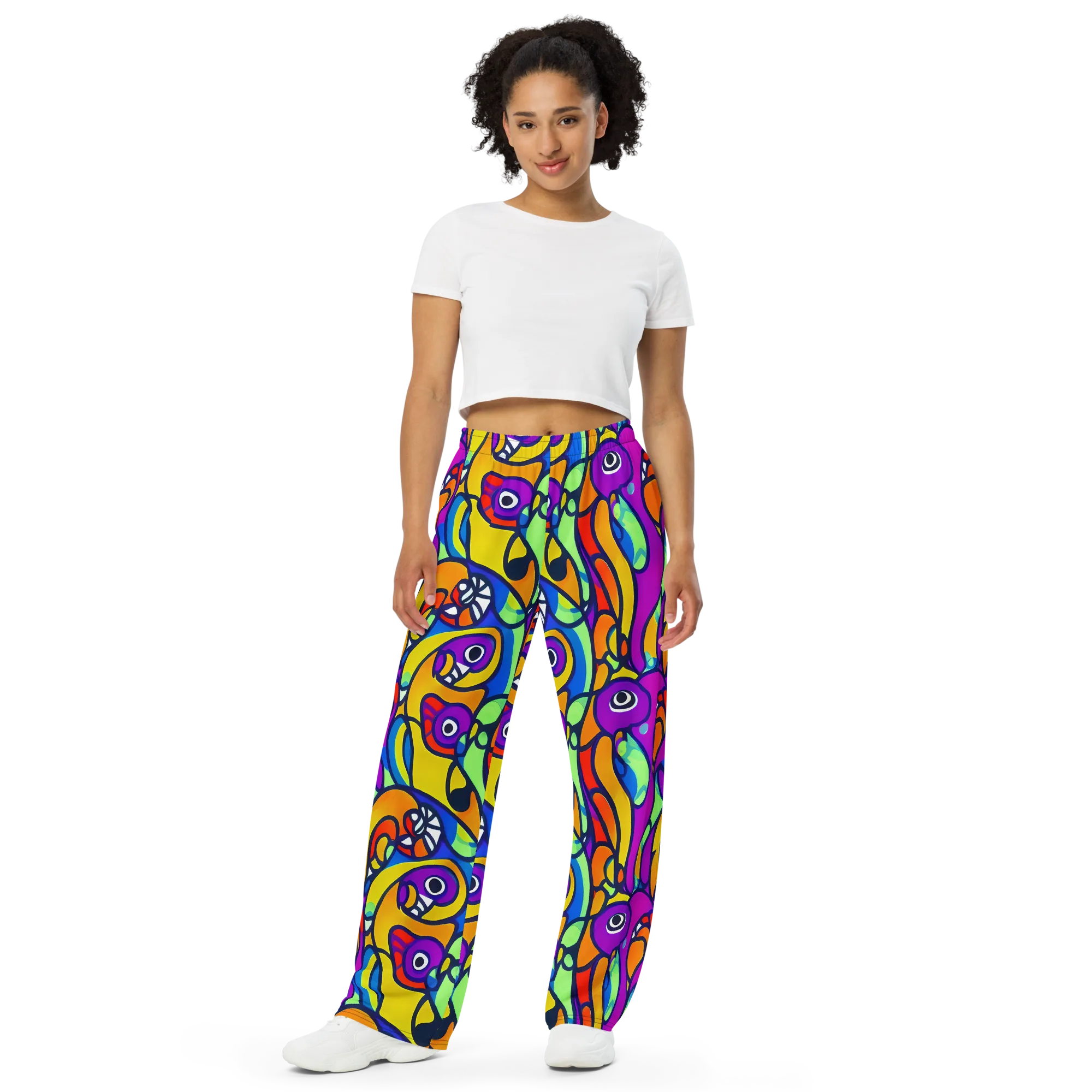 Kaleido Fish on Wide-Leg Pants — Front