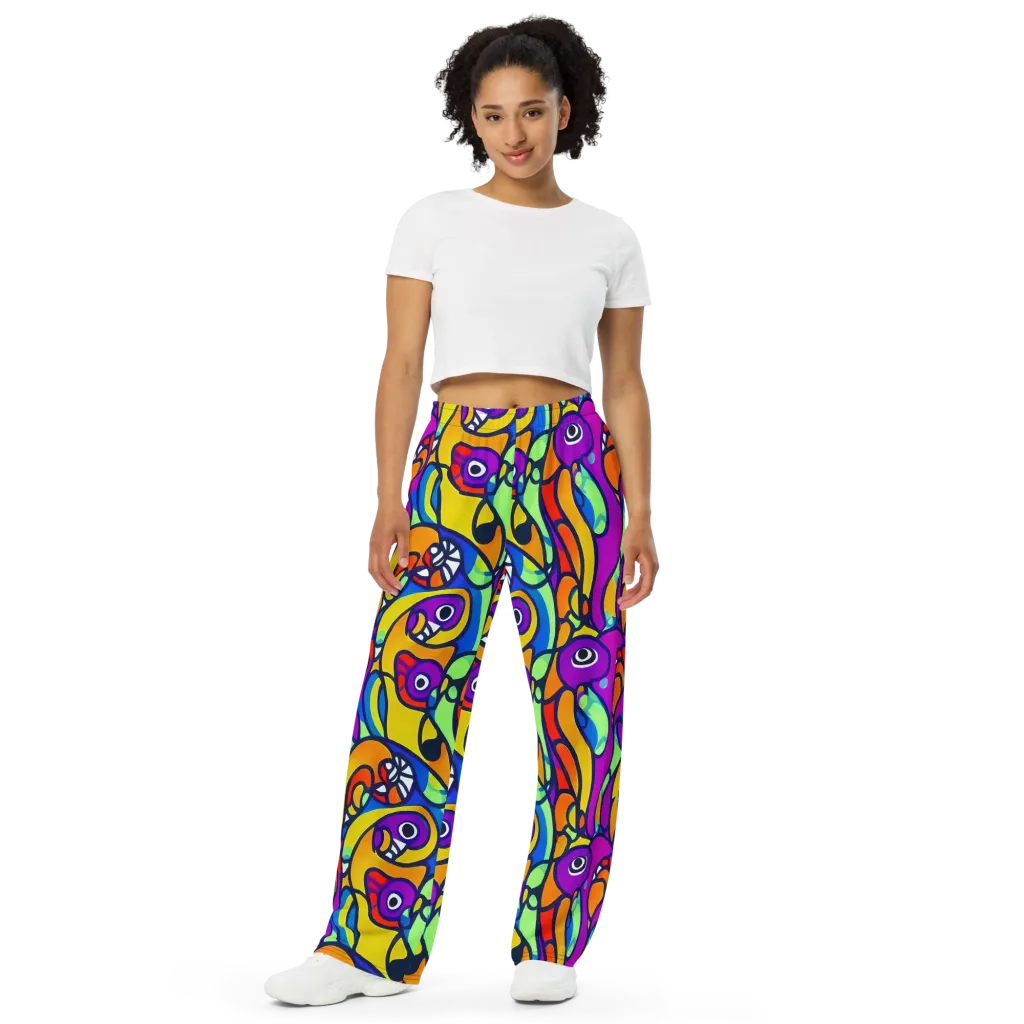 Kaleido Fish on Wide-Leg Pants — Front