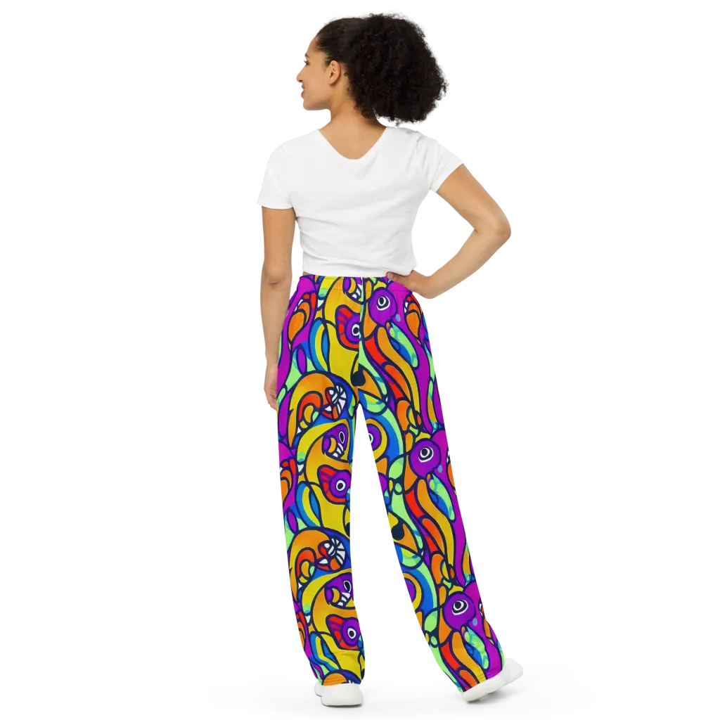 Kaleido Fish on Wide-Leg Pants — Back
