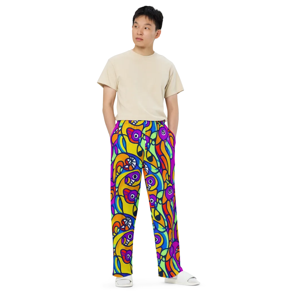 Kaleido Fish on Wide-Leg Pants — Front