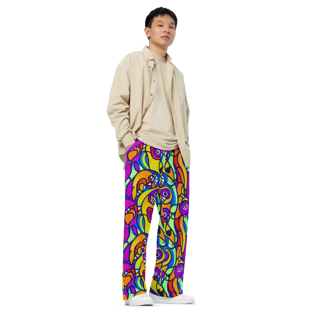 Kaleido Fish on Wide-Leg Pants — Right Front