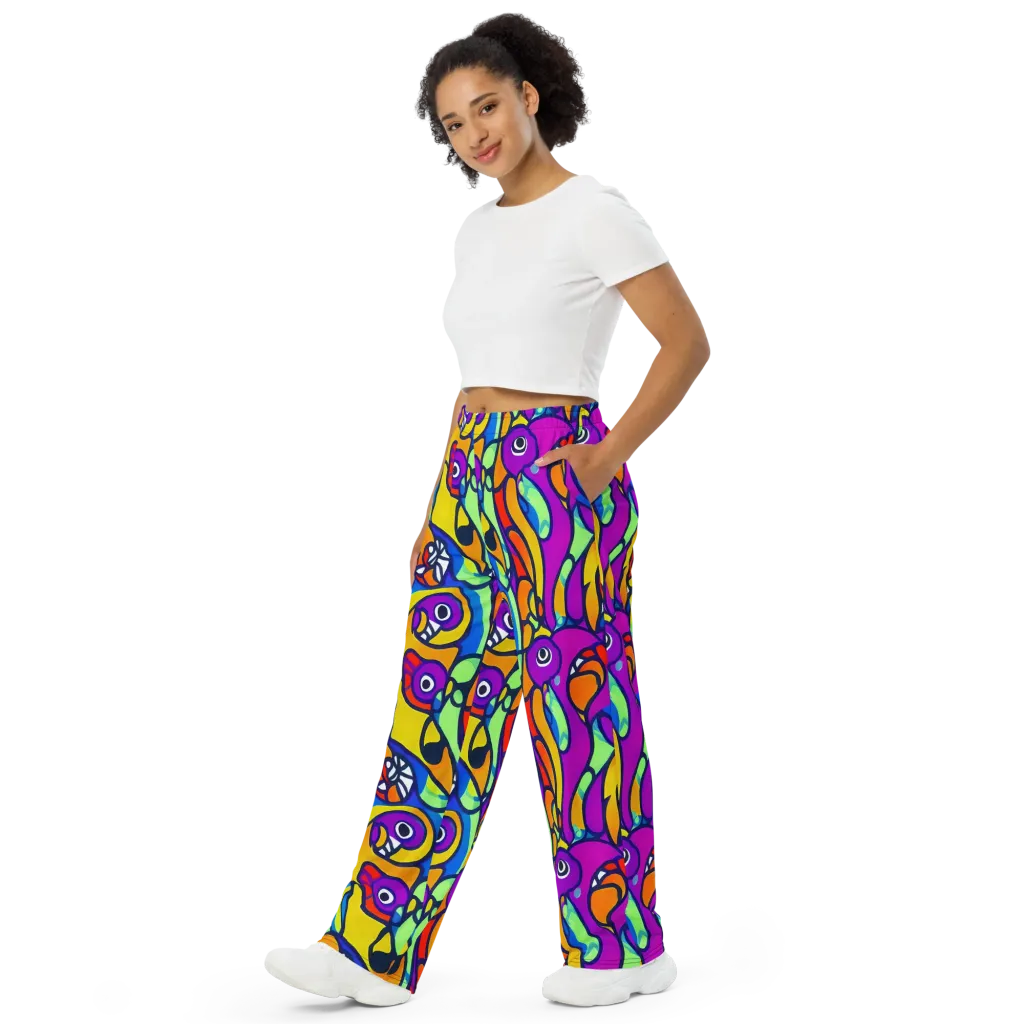 Kaleido Fish on Wide-Leg Pants — Left Front