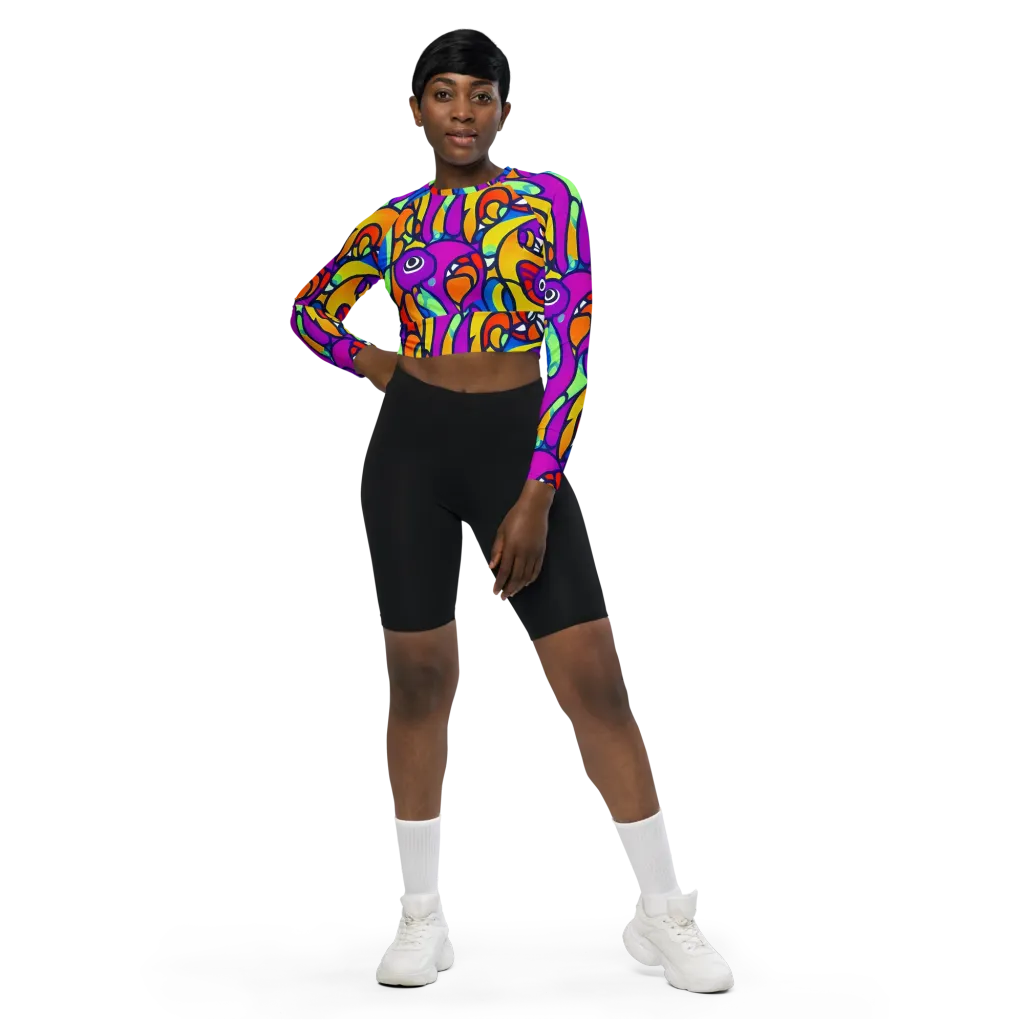 Kaleido Fish on Long Sleeve Crop Top — Front