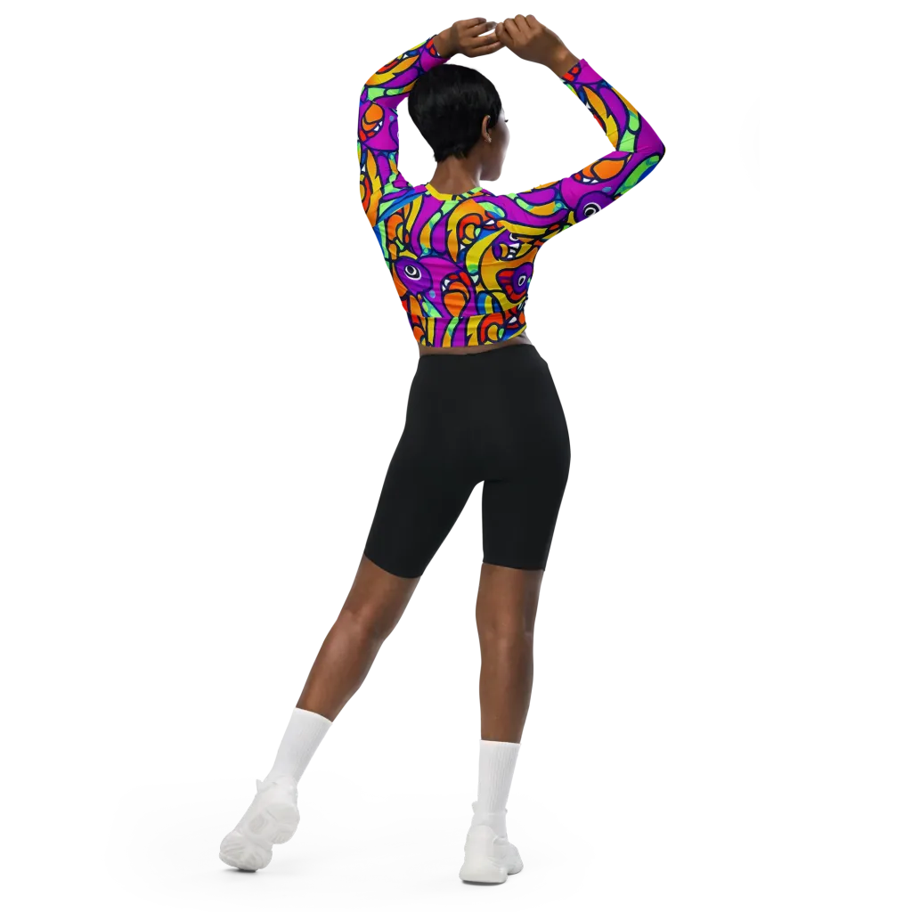 Kaleido Fish on Long Sleeve Crop Top — Back