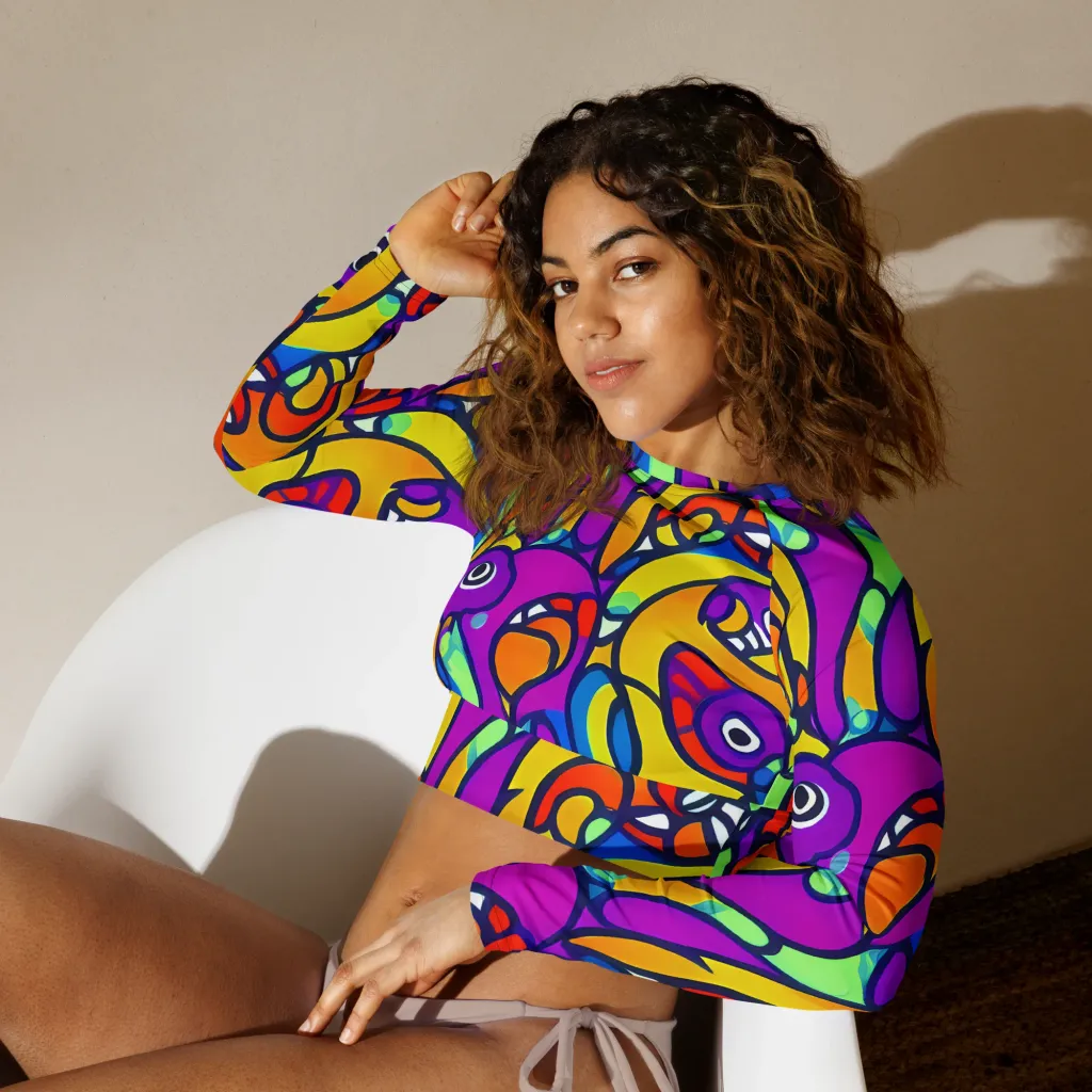 Kaleido Fish on Long Sleeve Crop Top — Left Front