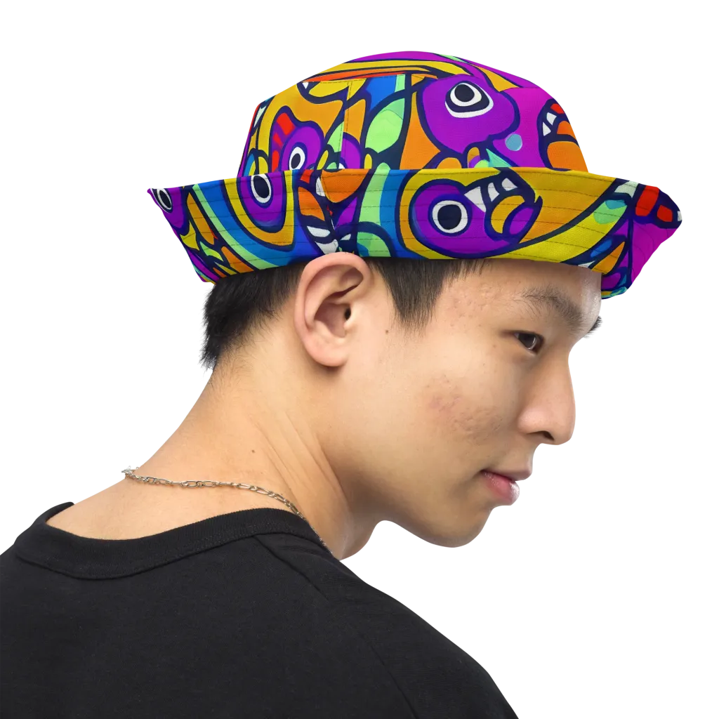 Kaleido Fish on Reversible Bucket Hat — Right Outside