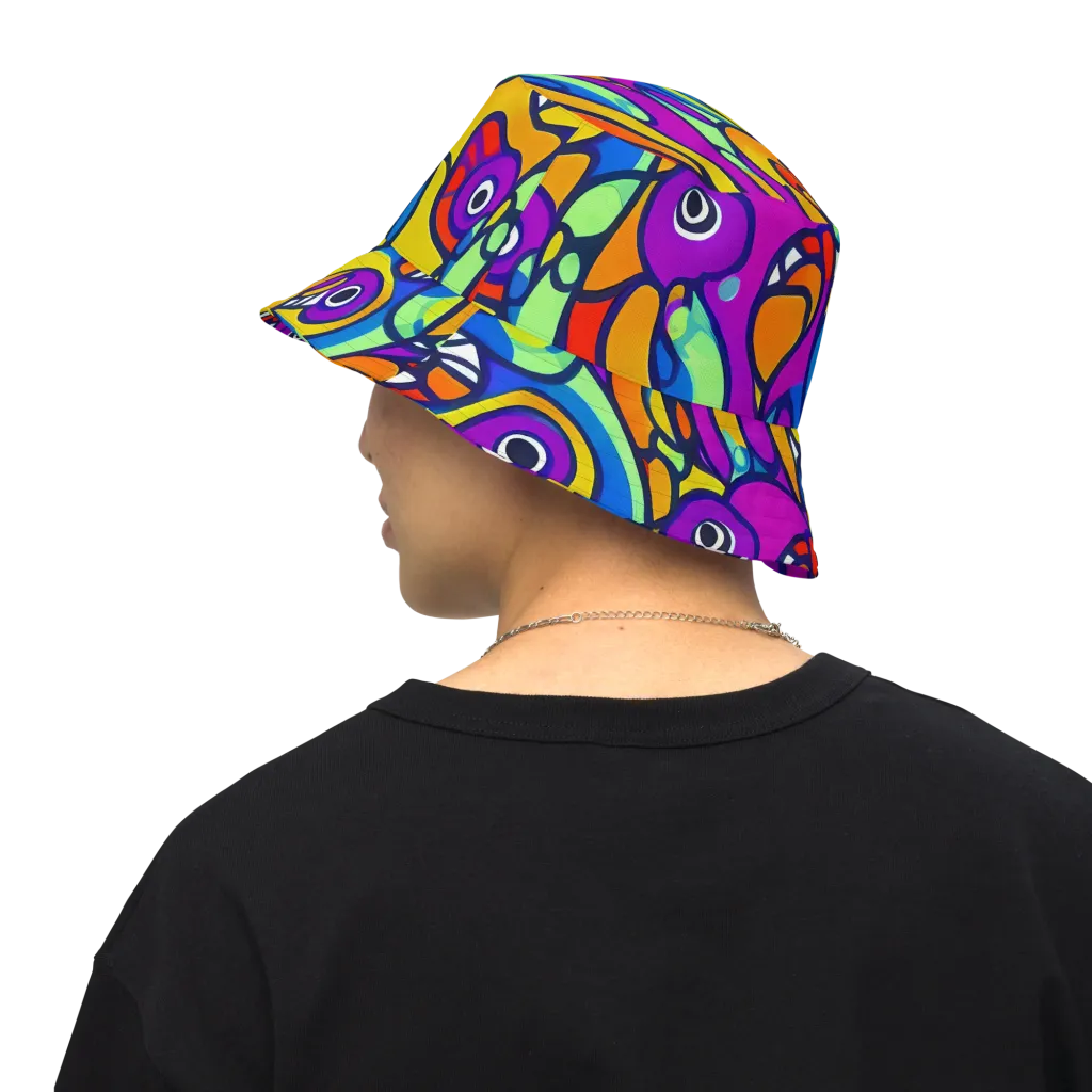 Kaleido Fish on Reversible Bucket Hat — Back Inside
