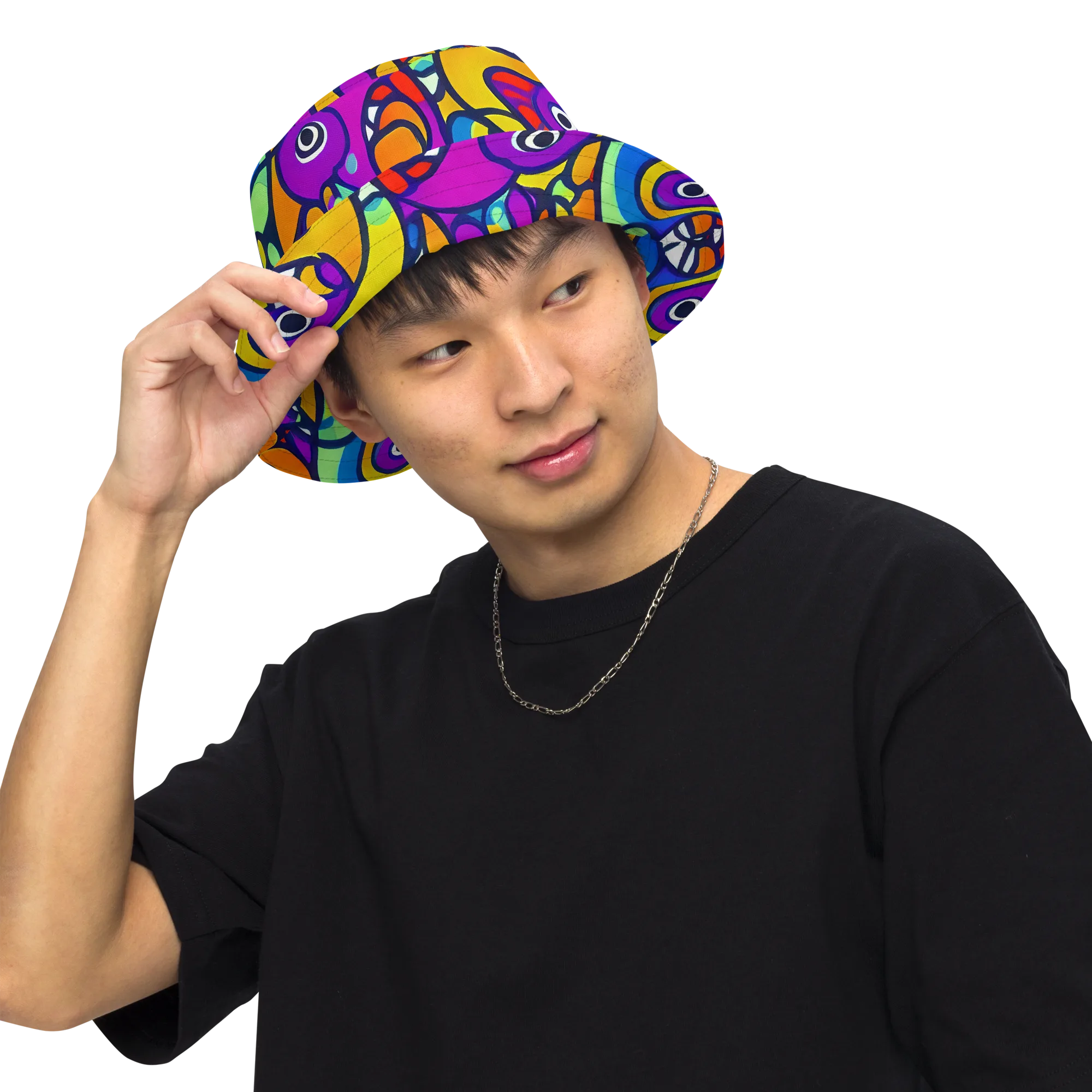 Kaleido Fish on Reversible Bucket Hat — Front Inside