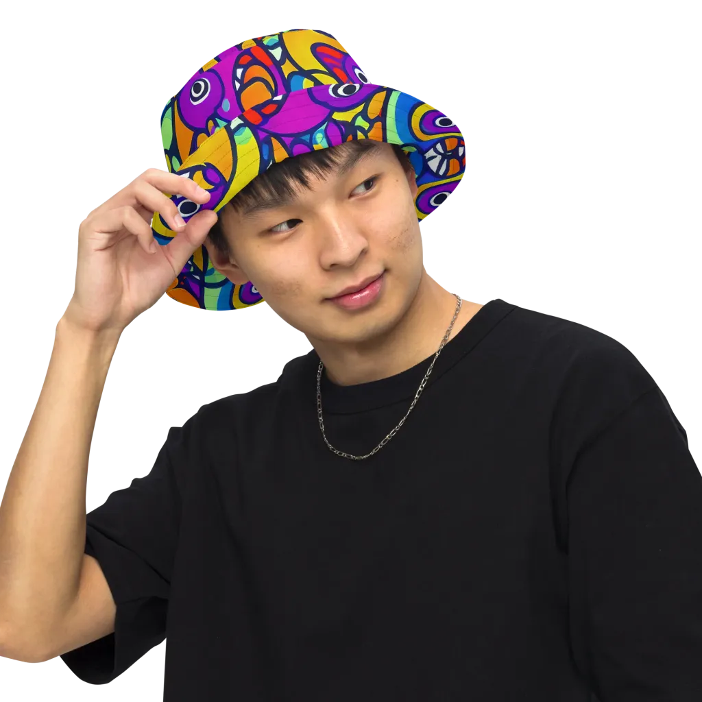 Kaleido Fish on Reversible Bucket Hat — Front Inside