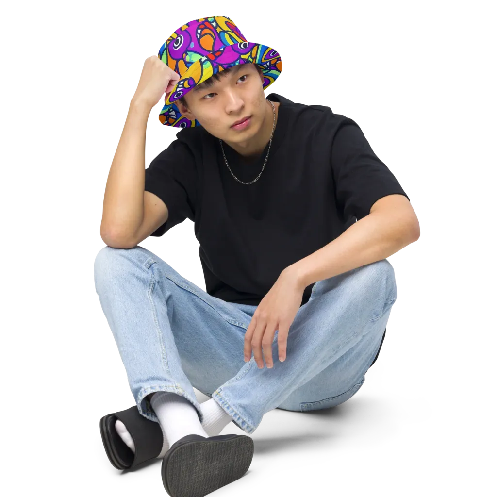 Kaleido Fish on Reversible Bucket Hat — Front 2 Inside