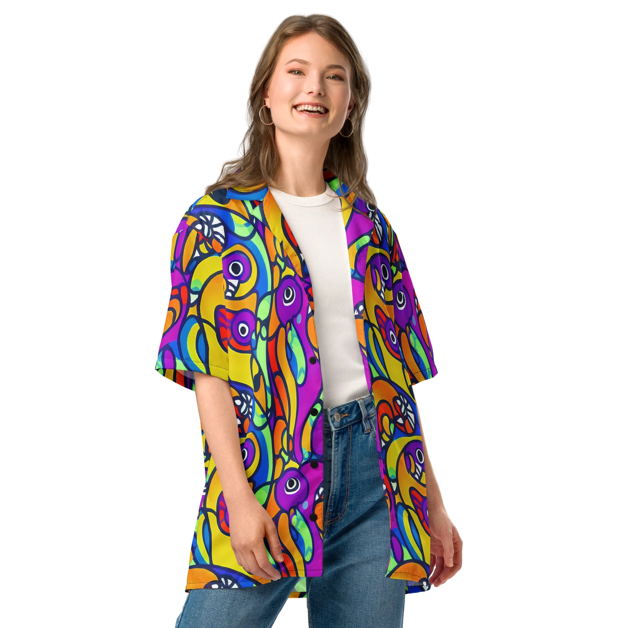 Kaleido Fish on Button Shirt — Front