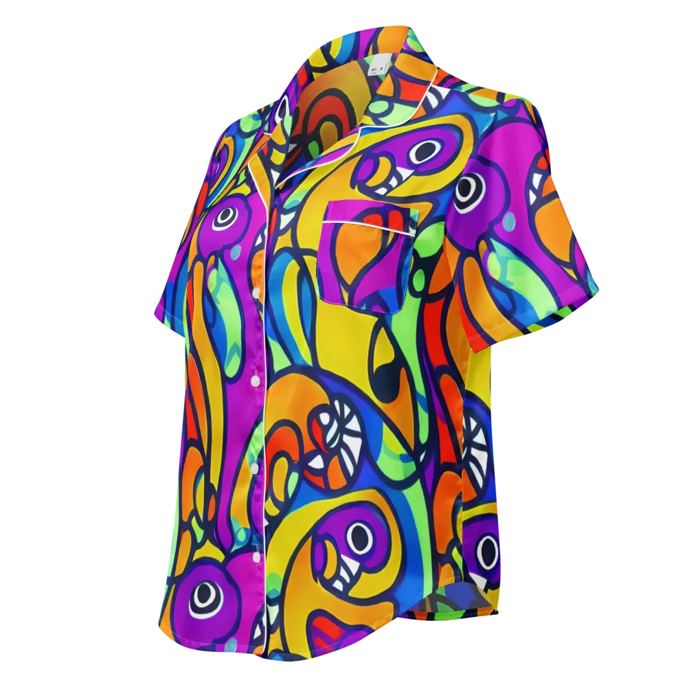 Kaleido Fish on Women's Short Sleeve Pajama Top — Left Front