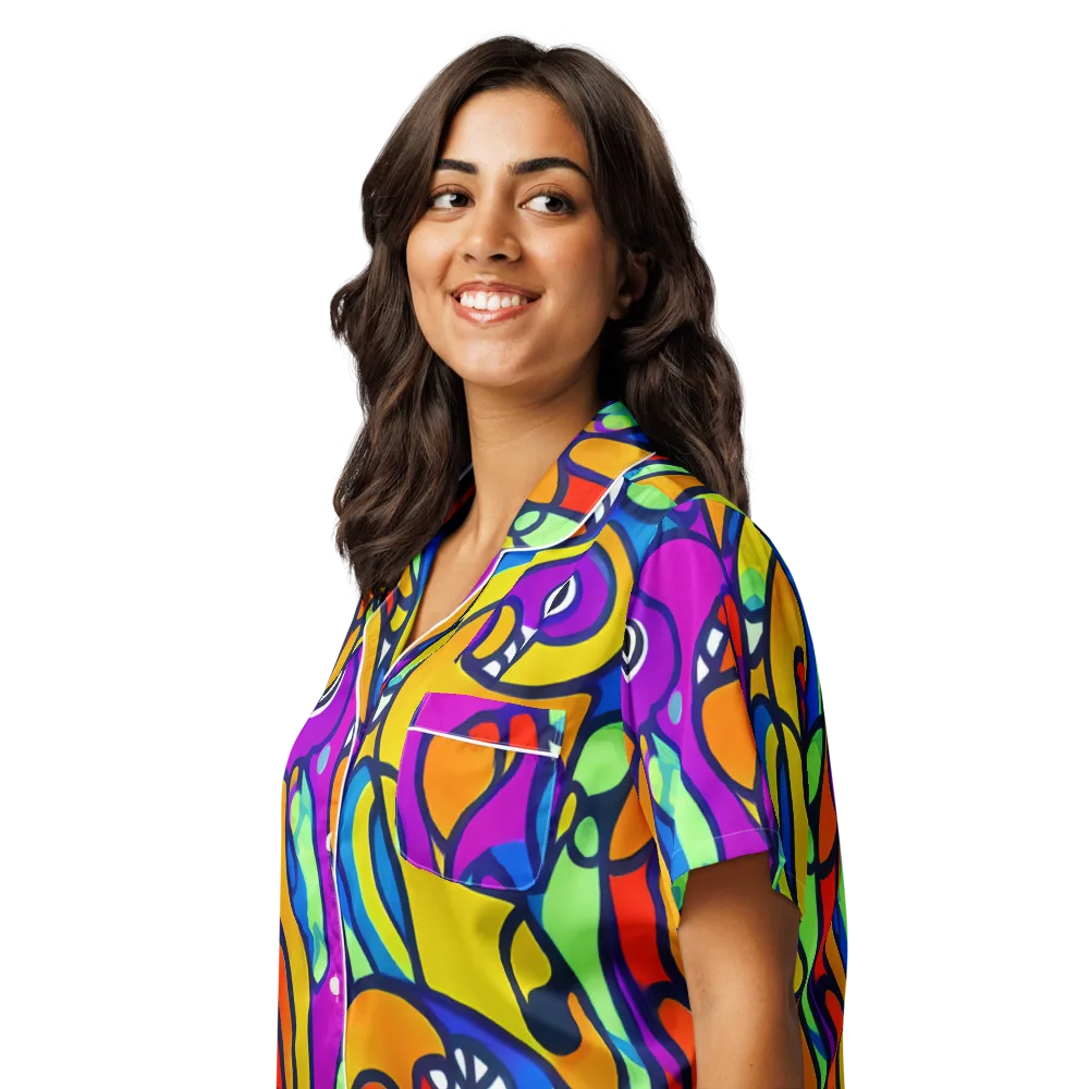Kaleido Fish on Women's Short Sleeve Pajama Top — Left Front