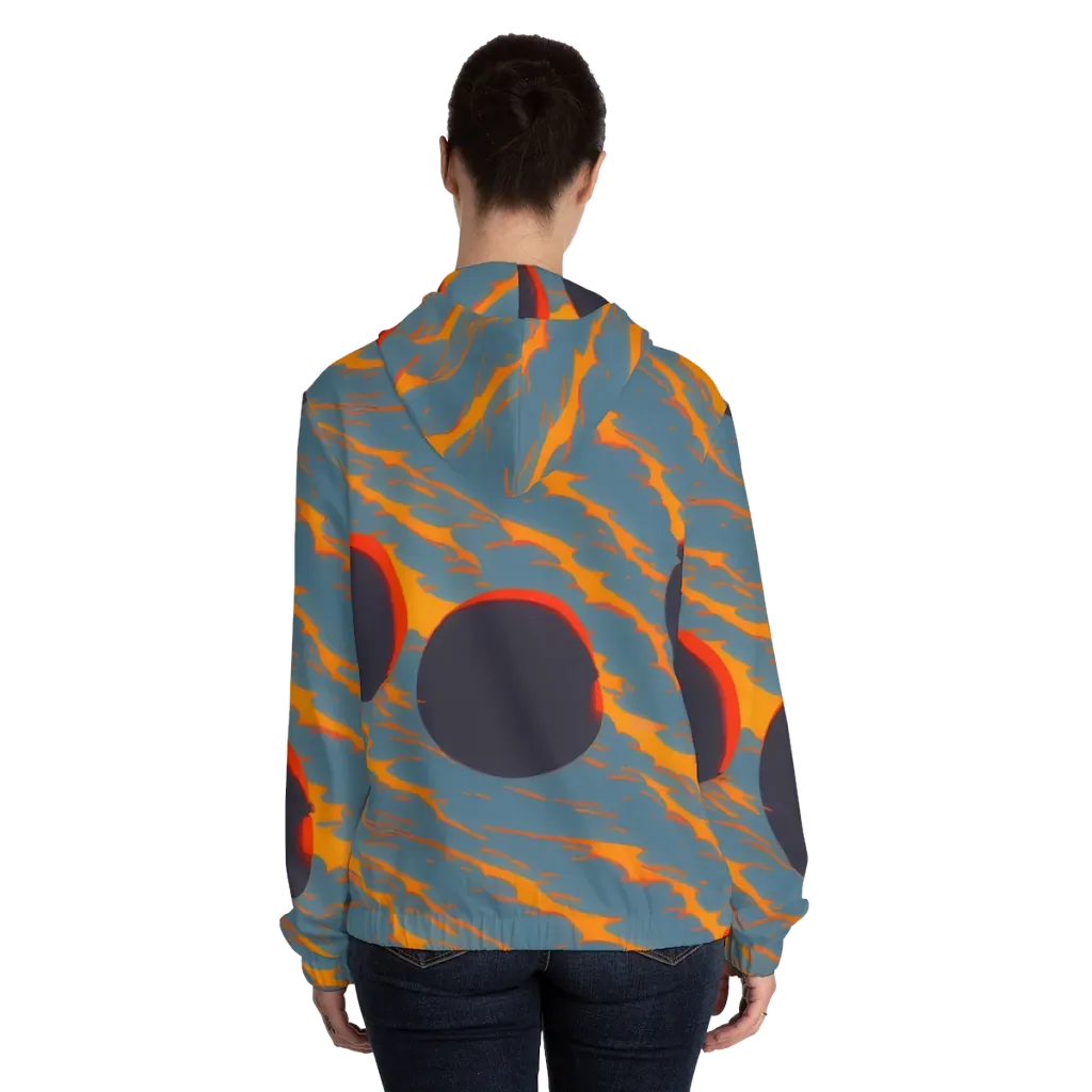 Flames of Gravity on Women's Full-Zip Hoodie — Back On Person