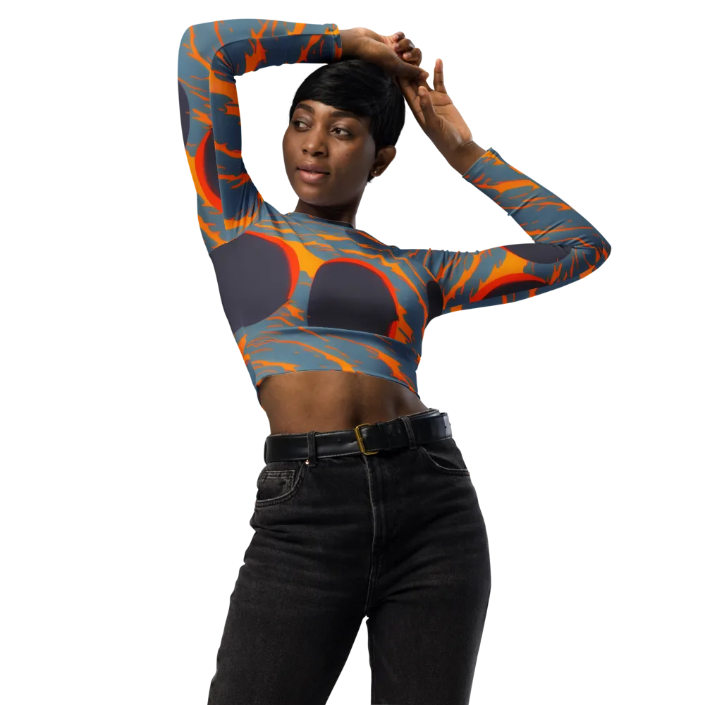 Flames of Gravity on Long Sleeve Crop Top — Front