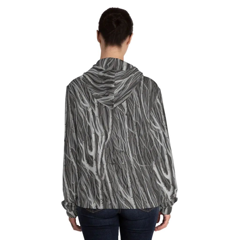 Glimmering Ghosts on Women's Full-Zip Hoodie — Back On Person