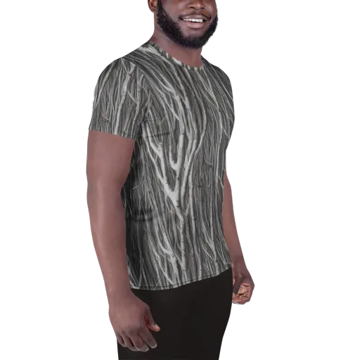 Glimmering Ghosts on a Men's Athletic T-Shirt