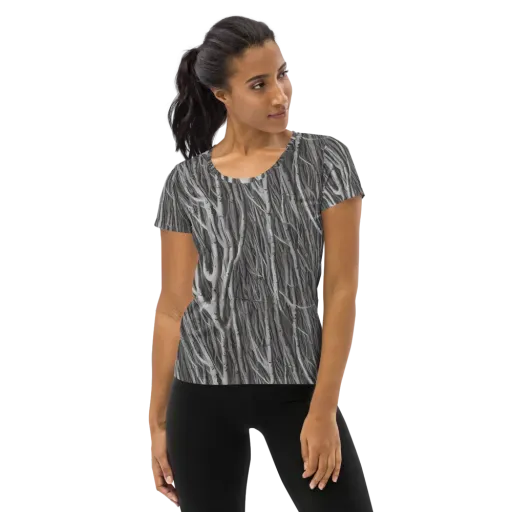 Glimmering Ghosts on a Women's Athletic T-Shirt