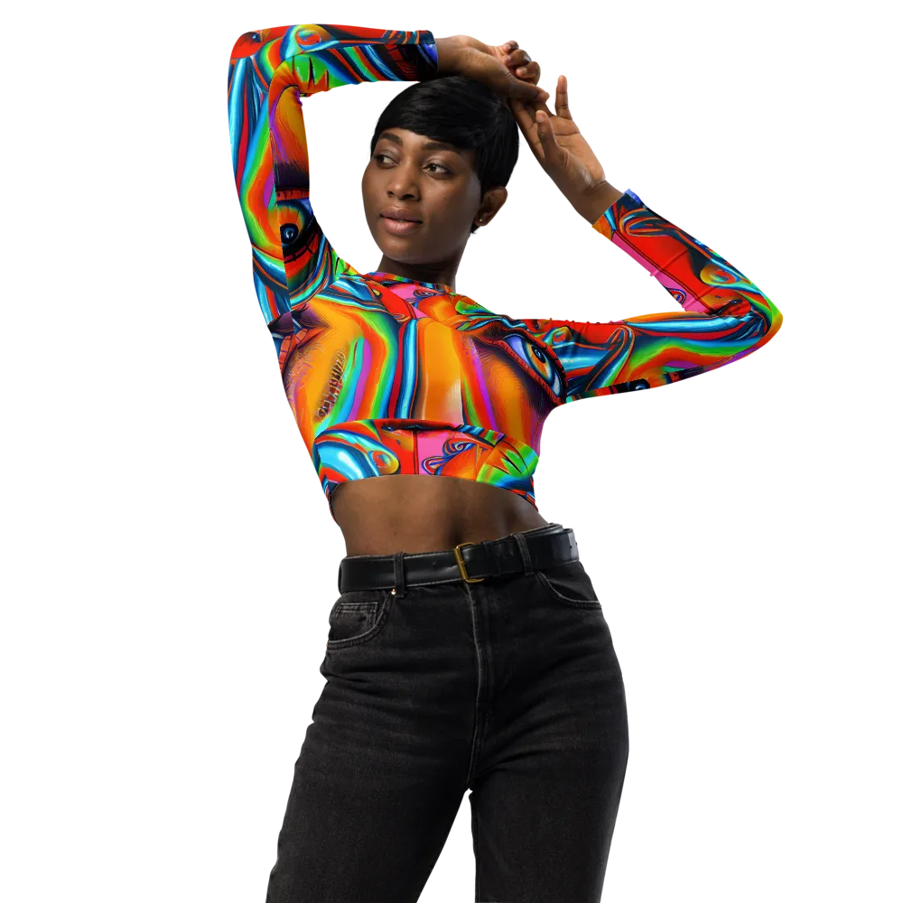 Kaleidovisions on Long Sleeve Crop Top — Front